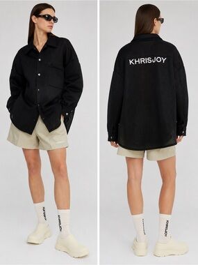 KHRISJOY Oversized Boyfriend Shirt Jacket Black Size 01 NWT